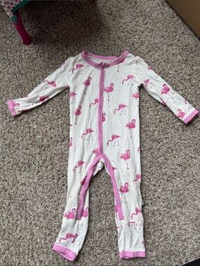 Kyte BABY White One-Piece Footie with Pink Flamingo Print